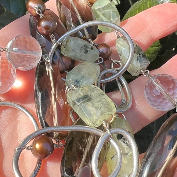 VINTAGE RARE WENDY MINK NECKLACE 925 SS SMOKY QUARTZ ROCK CRYSTAL GREEN PREHNITE - Picture 3 of 16